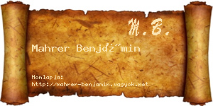 Mahrer Benjámin névjegykártya